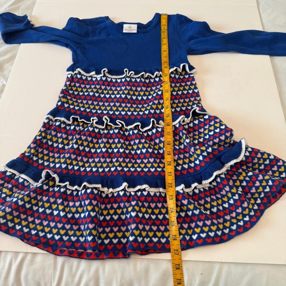 Hanna Andersson Knit Sweater Dress Girls 120 US 7 Long Sleeve Ruffle Hearts